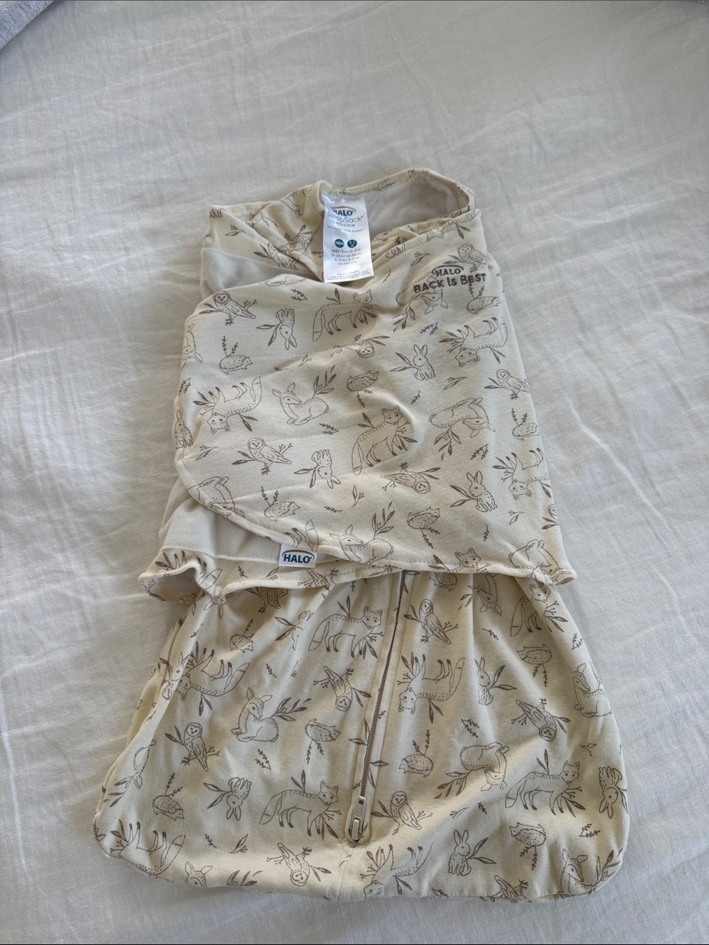 Halo Beige Woodland Animal Print Swaddle Sleep Sack
